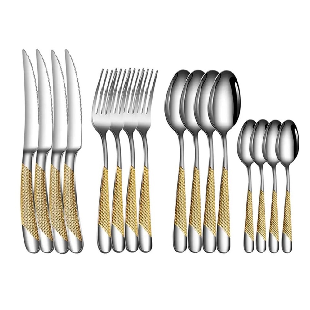 Gold and Silver Flatware Set with Elegant Design